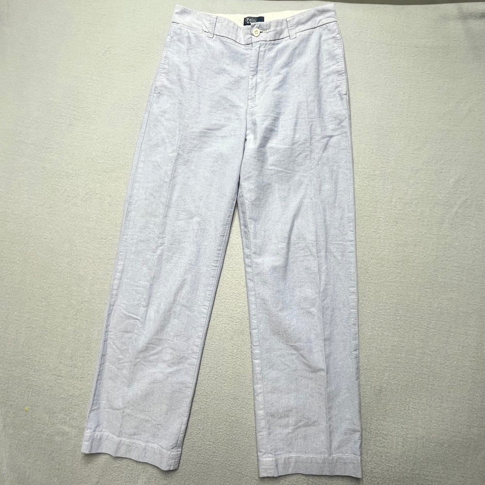 Polo Ralph‎ Lauren Womens Wide Leg Oxford Chino Pants Light Blue Sz 18 2/4 MINT